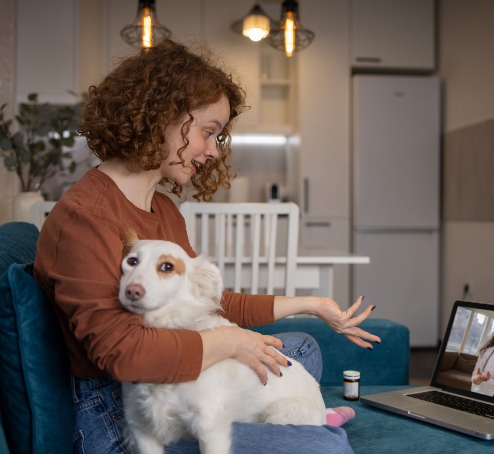 Woman dog video call Woman dog video call